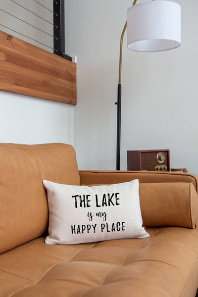 The Lake Is My Happy Place Pillow: 12x18 PILLOW COVER ONLY-PILLOW-MODE-Couture-Boutique-Womens-Clothing