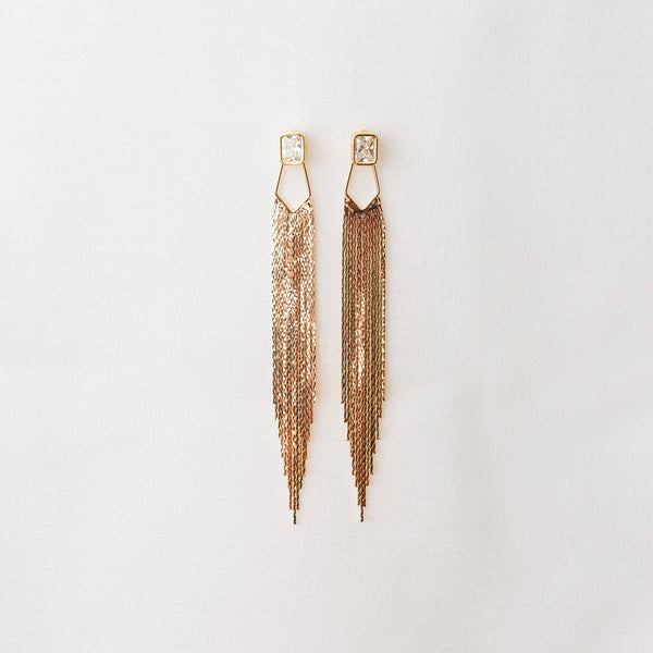 LUXE FRINGE DROP EARRING DUO IN GOLD-EARRINGS-MODE-Couture-Boutique-Womens-Clothing