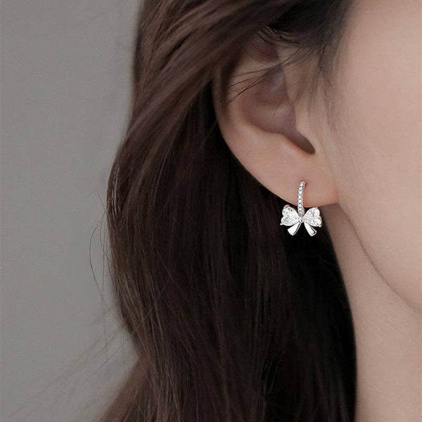 DAINTY BOW TIE WEDDING HOOP EARRING IN SILVER-EARRINGS-MODE-Couture-Boutique-Womens-Clothing