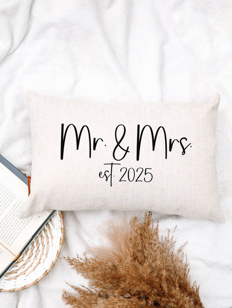 MR. & MRS. EST 2025 12X18 LUMBAR DECORATIVE PILLOW-Pillow-MODE-Couture-Boutique-Womens-Clothing