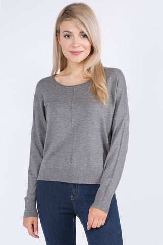 CAMILLA ROUND NECK SOFTEST FRONT SEAM SWEATER IN HEATHER GRAY-MODE-Couture-Boutique-Womens-Clothing