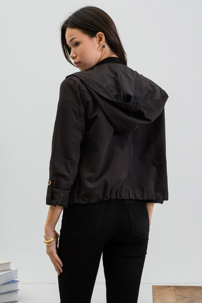 GET CARRIED AWAY SNAP BUTTON ZIP UP HOODIE IN BLACK-Jacket-MODE-Couture-Boutique-Womens-Clothing