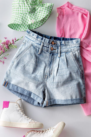 TREND NOTES HIGH WAIST SHORTS IN MEDIUM DENIM-DENIM SHORTS-MODE-Couture-Boutique-Womens-Clothing