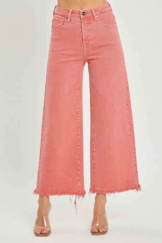 RISEN HIGH RISE TUMMY CONTROL WIDE LEG JEANS IN PEACH BLOSSOM