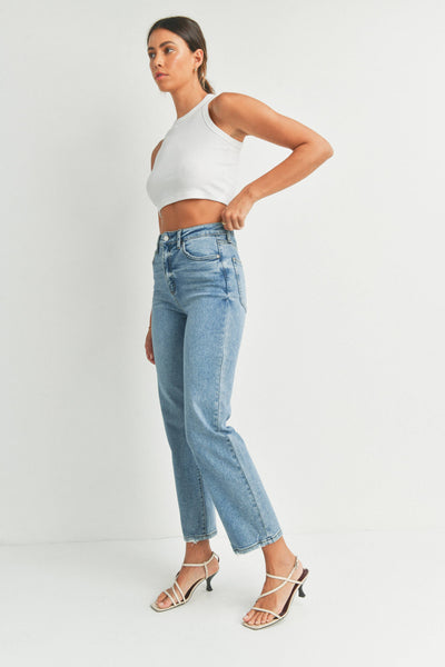 SYDNEY HIGH RISE CLEAN STRAIGHT LEG JEAN IN MEDIUM WASH-STRAIGHT LEG JEANS-MODE-Couture-Boutique-Womens-Clothing