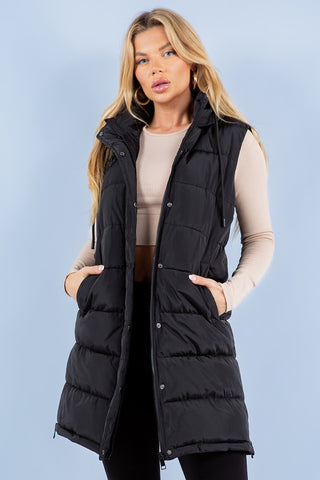 APRES SKI LONG PUFFER VEST IN BLACK-Jacket-MODE-Couture-Boutique-Womens-Clothing