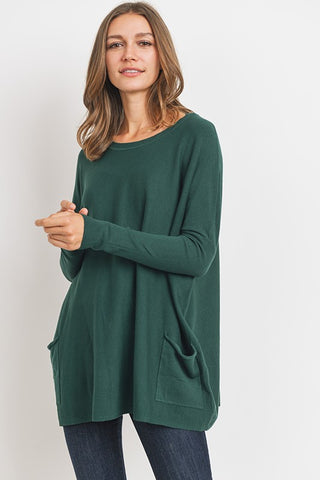 EASY BREEZY OVERSIZED FRONT POCKET SWEATER IN PINE-Sweaters-MODE-Couture-Boutique-Womens-Clothing