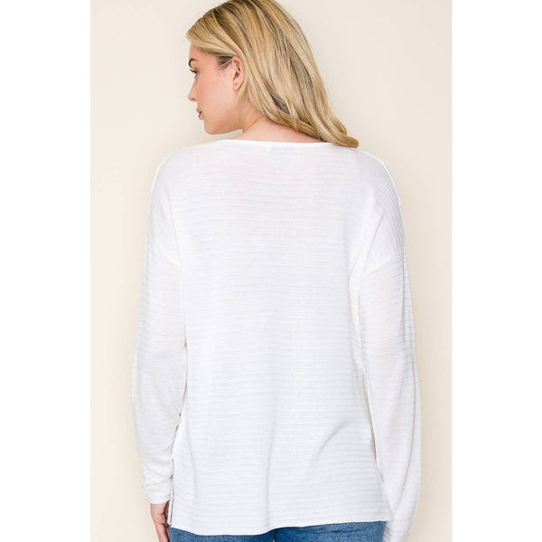 WE GO TOGETHER PINTUCKED STRIPE SWEATER TOP IN IVORY-Sweaters-MODE-Couture-Boutique-Womens-Clothing