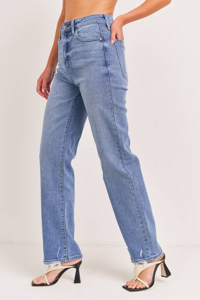 SYDNEY HIGH RISE CLEAN STRAIGHT LEG JEAN IN MEDIUM WASH-STRAIGHT LEG JEANS-MODE-Couture-Boutique-Womens-Clothing