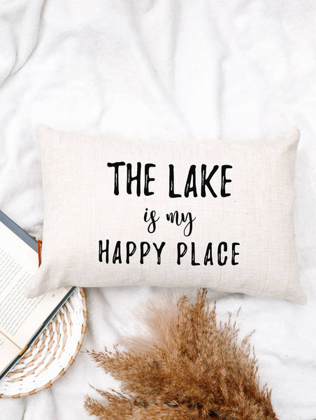 The Lake Is My Happy Place Pillow: 12x18 PILLOW COVER ONLY-PILLOW-MODE-Couture-Boutique-Womens-Clothing