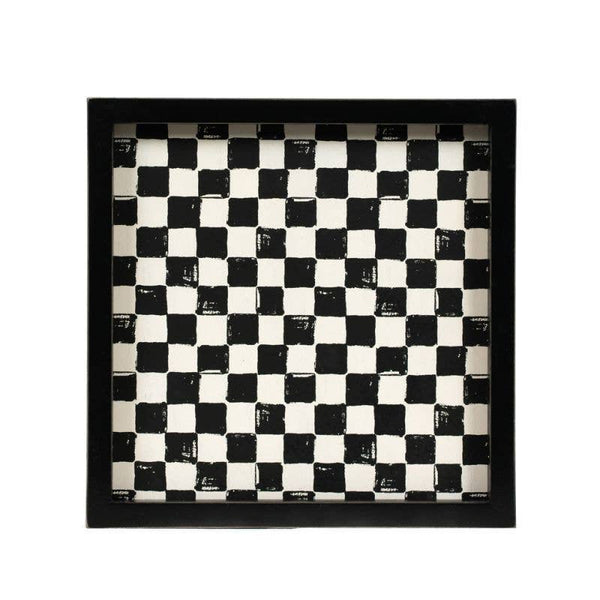 10 X 10 CHECKERED WOOD TRAY IN BLACK & WHITE-Holiday Decor-MODE-Couture-Boutique-Womens-Clothing