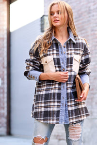 OLIVIA PLAID SHACKET WITH DENIM DETAIL IN CHARCOAL-SHACKET-MODE-Couture-Boutique-Womens-Clothing