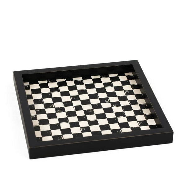 10 X 10 CHECKERED WOOD TRAY IN BLACK & WHITE-Holiday Decor-MODE-Couture-Boutique-Womens-Clothing