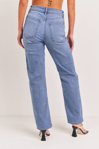 SYDNEY HIGH RISE CLEAN STRAIGHT LEG JEAN IN MEDIUM WASH-STRAIGHT LEG JEANS-MODE-Couture-Boutique-Womens-Clothing