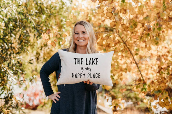 The Lake Is My Happy Place Pillow: 12x18 PILLOW COVER ONLY-PILLOW-MODE-Couture-Boutique-Womens-Clothing