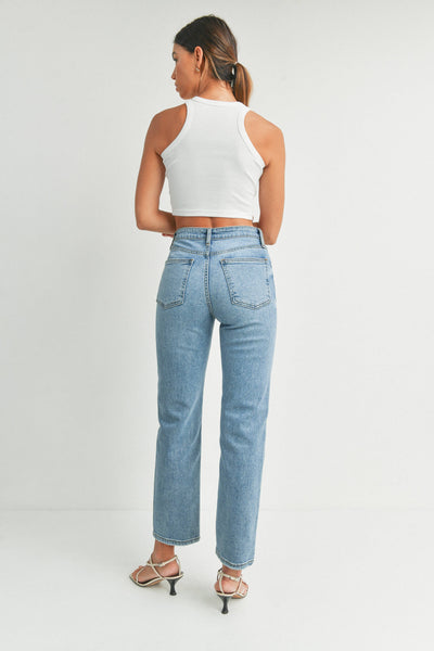 SYDNEY HIGH RISE CLEAN STRAIGHT LEG JEAN IN MEDIUM WASH-STRAIGHT LEG JEANS-MODE-Couture-Boutique-Womens-Clothing