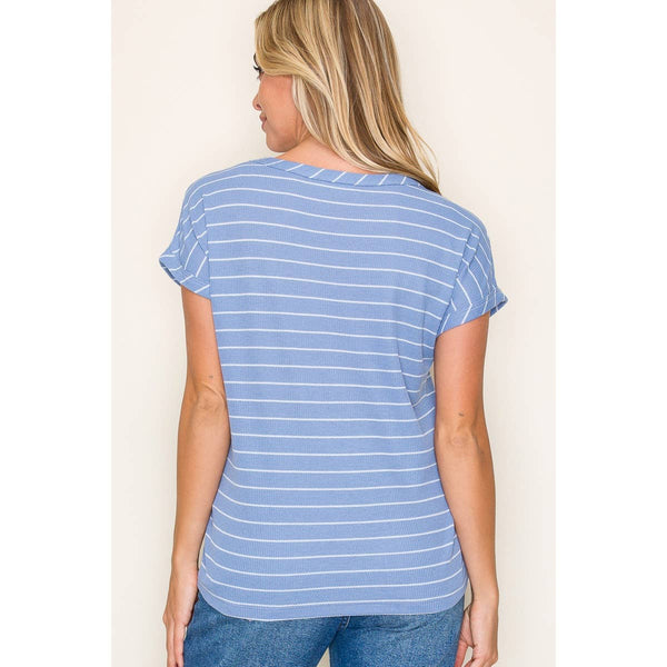 BETTING ON YOU BOAT NECK THERMAL STRIPE SHIRT IN BLUE-Shirts & Tops-MODE-Couture-Boutique-Womens-Clothing