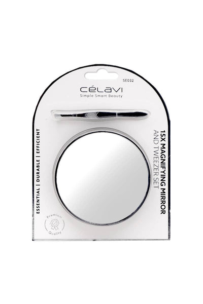 Celavi SE032 15X Magnifying Mirror and Tweezer Set - 12 pcs-BEAUTY-MODE-Couture-Boutique-Womens-Clothing