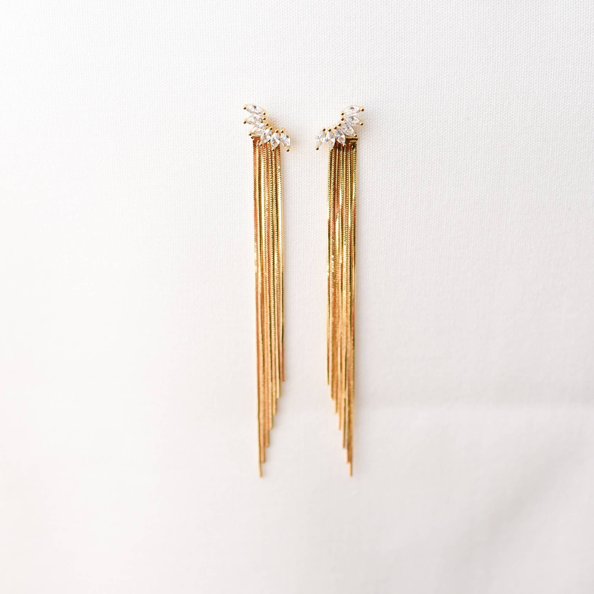 CHELAN CRYSTAL FAN FRINGE DROP EARRING DUO IN GOLD-EARRINGS-MODE-Couture-Boutique-Womens-Clothing