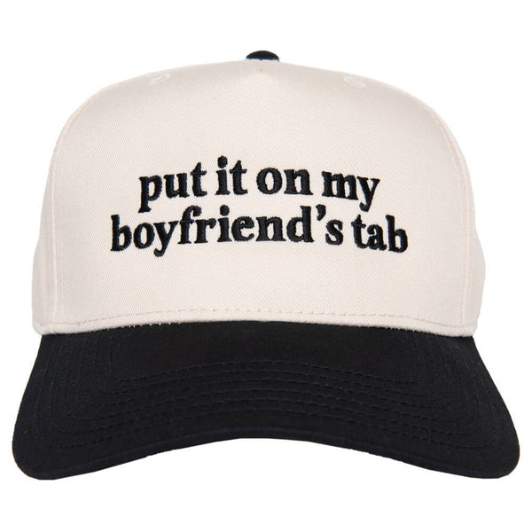 PUT IT ON MY BOYFRIEND'S TAB TWO TONED VINTAGE HAT IN BEIGE & BLACK-hat-MODE-Couture-Boutique-Womens-Clothing