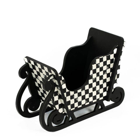 CHECKERED WOOD HOLIDAY SLEIGH IN BLACK & WHITE-Holiday Decor-MODE-Couture-Boutique-Womens-Clothing