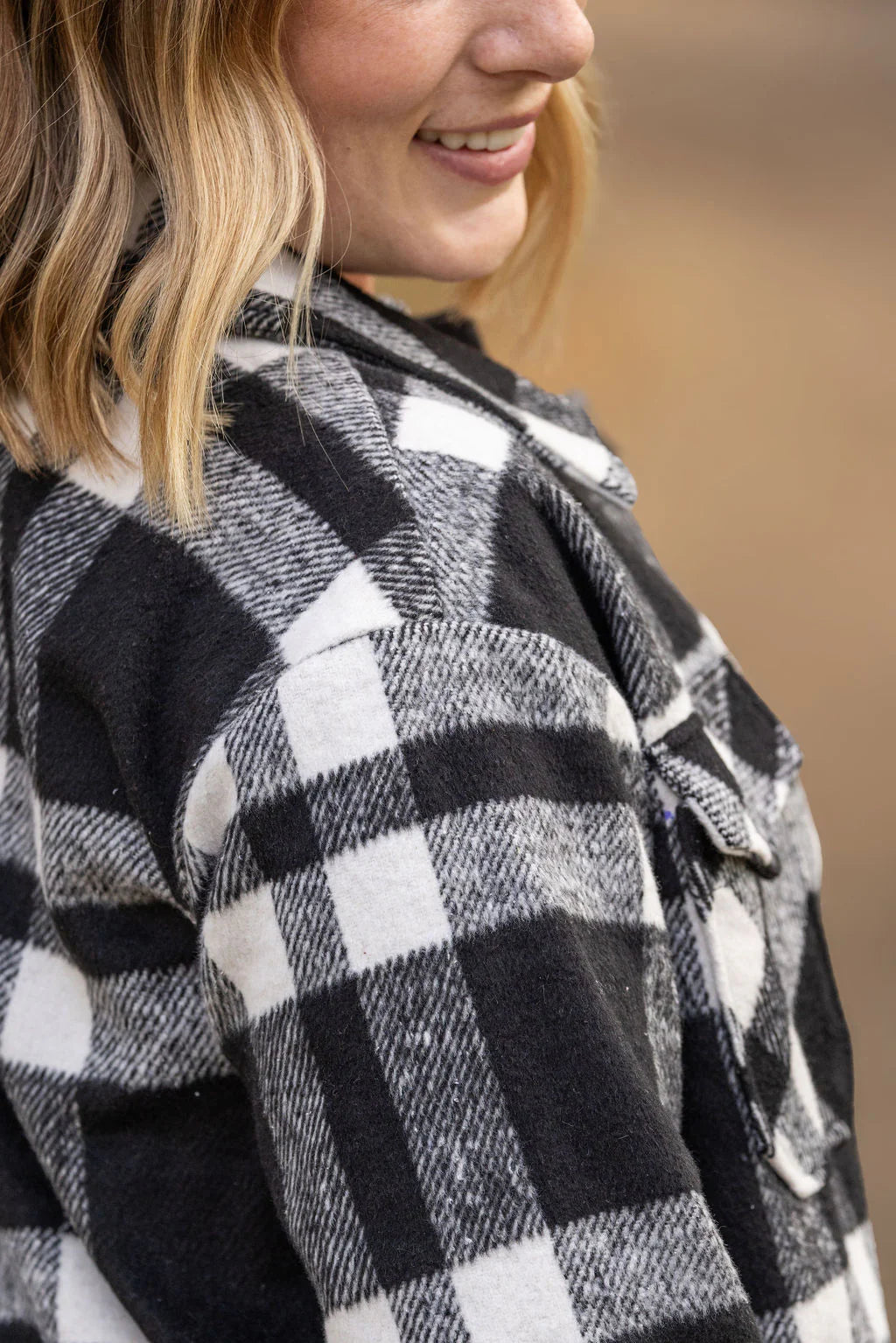 NORAH CLASSIC PLAID SHACKET IN BLACK & WHITE-SHACKET-MODE-Couture-Boutique-Womens-Clothing