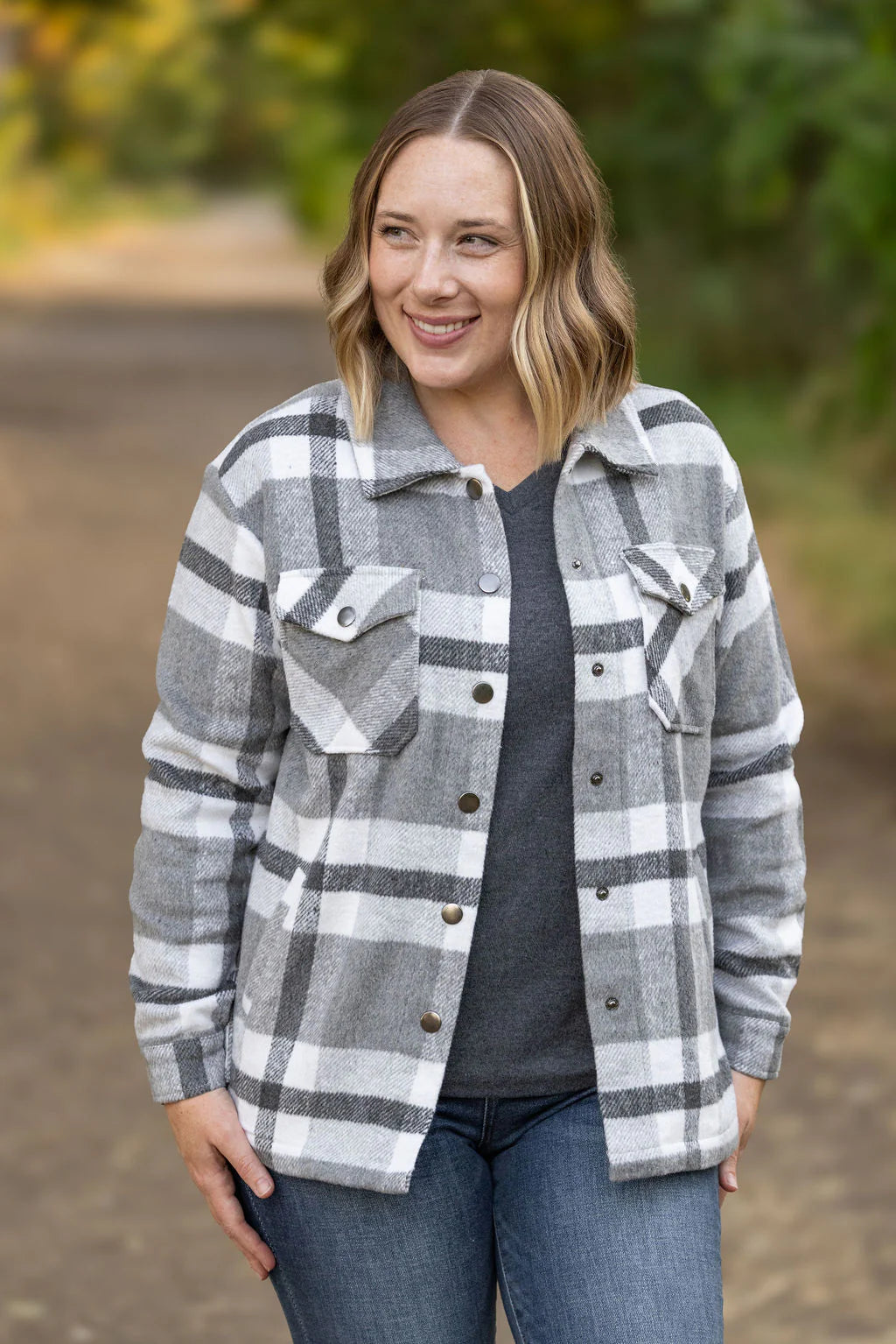 NORAH CLASSIC PLAID SHACKET IN GRAY & WHITE-SHACKET-MODE-Couture-Boutique-Womens-Clothing