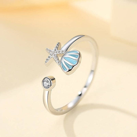 SEASHELL STARFISH OCEAN BEACH RING 925 STERLING SILVER-RING-MODE-Couture-Boutique-Womens-Clothing