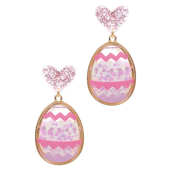 EASTER EGG GLITTER HEART POST EARRINGS IN PINK-EARRINGS-MODE-Couture-Boutique-Womens-Clothing