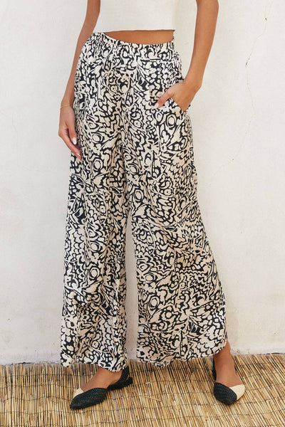 MONOCHROME MUST PRINTED WIDE LEG PULL ON PANTS IN BLACK & CREAM-Pants-MODE-Couture-Boutique-Womens-Clothing