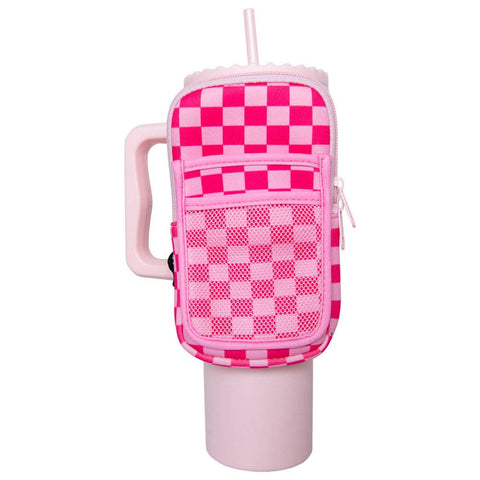 PINK CHECKER TUMBLER ZIPPER POUCH-tumbler accessories-MODE-Couture-Boutique-Womens-Clothing