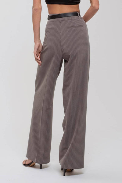 FIERCE & FUN PINSTRIPE WIDE LEG PLEATED PANTS IN GREY-wide leg pant-MODE-Couture-Boutique-Womens-Clothing