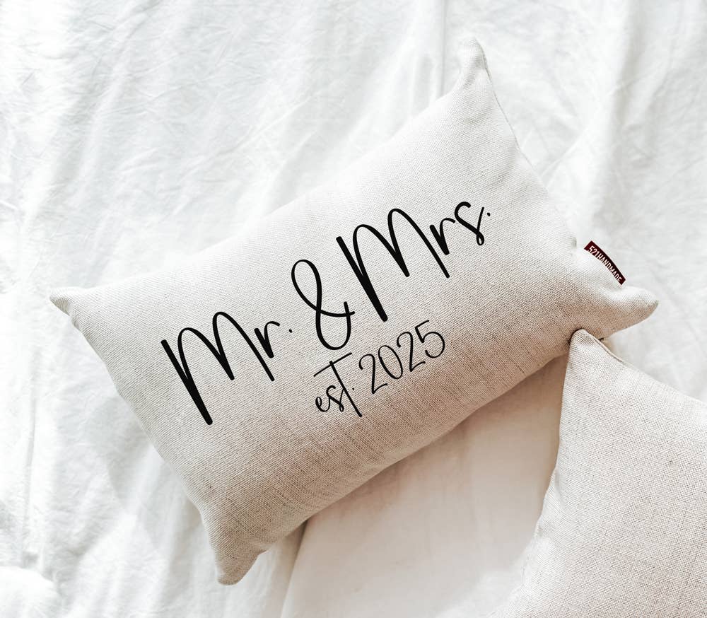 MR. & MRS. EST 2025 12X18 LUMBAR DECORATIVE PILLOW-Pillow-MODE-Couture-Boutique-Womens-Clothing