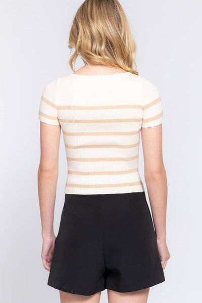 GOLDEN HOUR BOAT NECK STRIPED RIBBED TEE IN WHITE-Tops-MODE-Couture-Boutique-Womens-Clothing