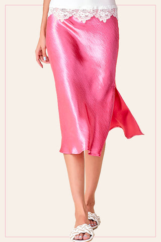 DRESS ME UP SATIN HIGH WAISTED MIDI SKIRT IN ROSE PINK-Dresses-MODE-Couture-Boutique-Womens-Clothing