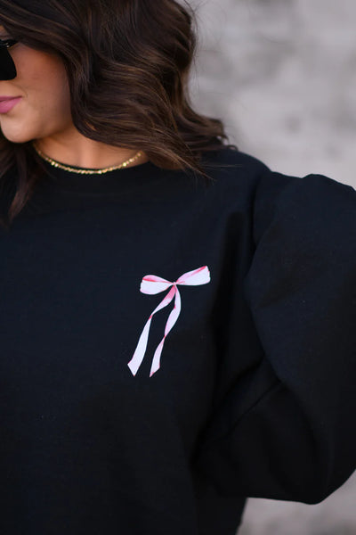 COQUETTE BOW YOU ARE SO LOVED JOHN 3:16 GRAPHIC SWEATSHIRT IN BLACK-Graphic Sweatshirt-MODE-Couture-Boutique-Womens-Clothing