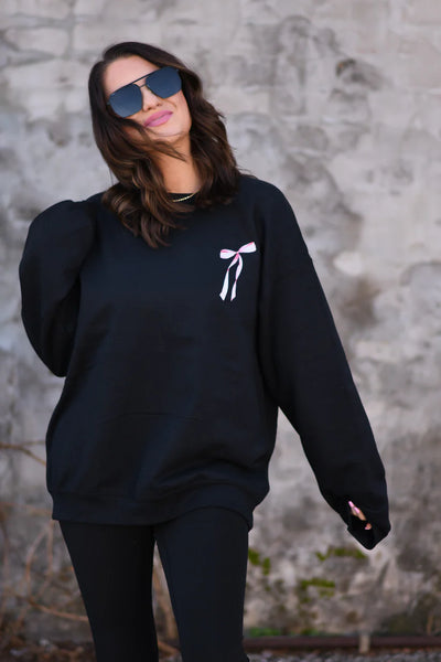 COQUETTE BOW YOU ARE SO LOVED JOHN 3:16 GRAPHIC SWEATSHIRT IN BLACK-Graphic Sweatshirt-MODE-Couture-Boutique-Womens-Clothing