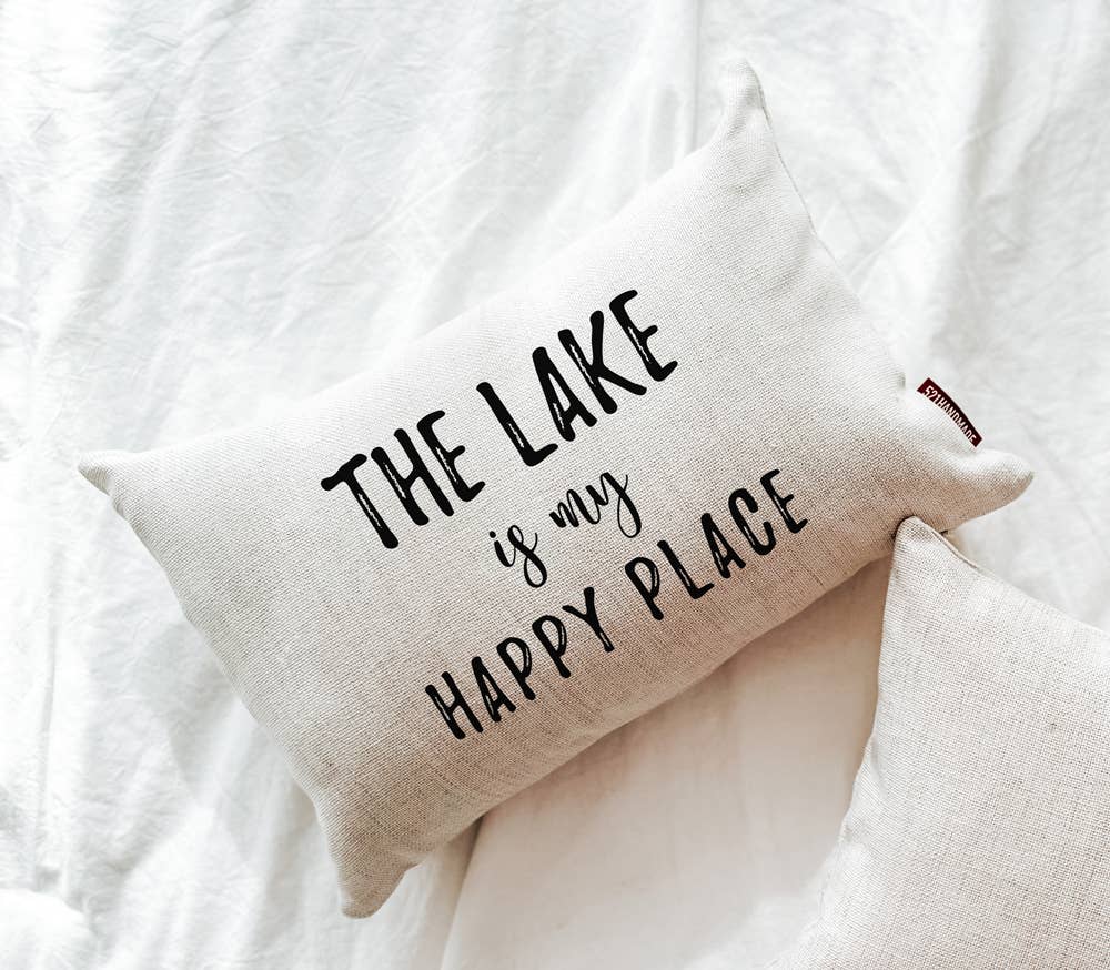 12X18 THE LAKE IS MY HAPPY PLACE LUMBAR PILLOW-PILLOW-MODE-Couture-Boutique-Womens-Clothing