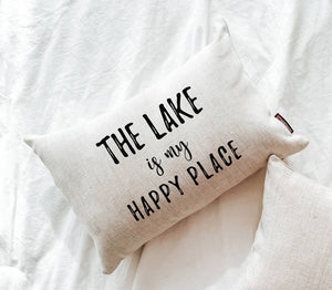 The Lake Is My Happy Place Pillow: 12x18 PILLOW COVER ONLY-PILLOW-MODE-Couture-Boutique-Womens-Clothing