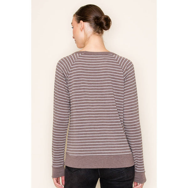 EMILY LONG RAGLAN SLEEVE STRIPED TERRY TOP IN BROWN-Tops-MODE-Couture-Boutique-Womens-Clothing