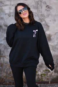 COQUETTE BOW YOU ARE SO LOVED JOHN 3:16 GRAPHIC SWEATSHIRT IN BLACK-Graphic Sweatshirt-MODE-Couture-Boutique-Womens-Clothing