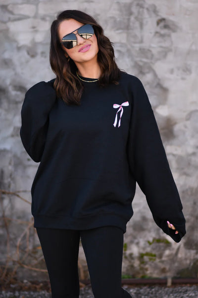 COQUETTE BOW YOU ARE SO LOVED JOHN 3:16 GRAPHIC SWEATSHIRT IN BLACK-Graphic Sweatshirt-MODE-Couture-Boutique-Womens-Clothing