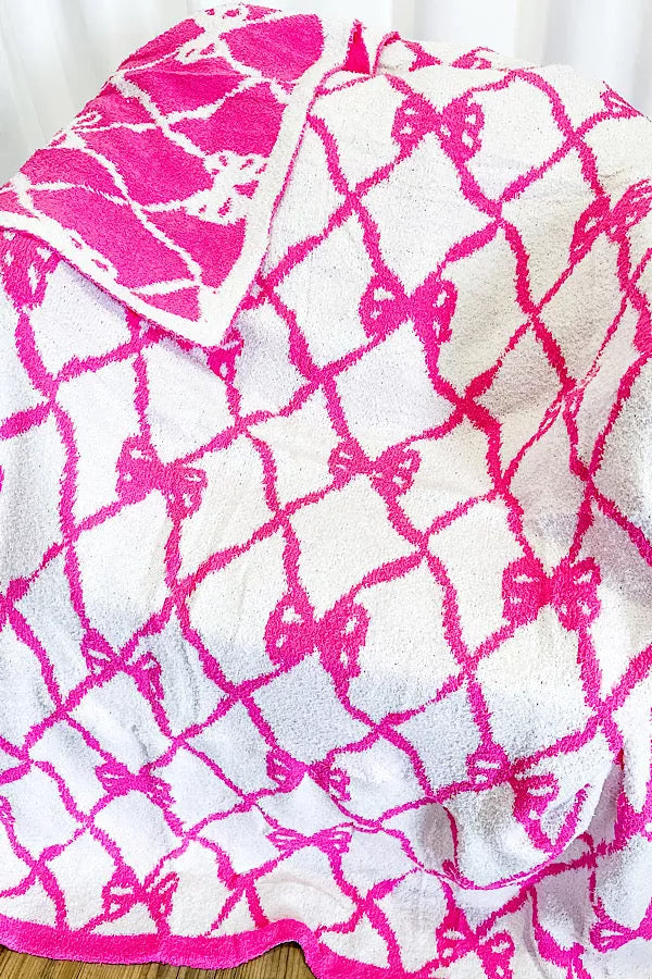 LUXE BOW BLANKET IN PINK-Blanket-MODE-Couture-Boutique-Womens-Clothing