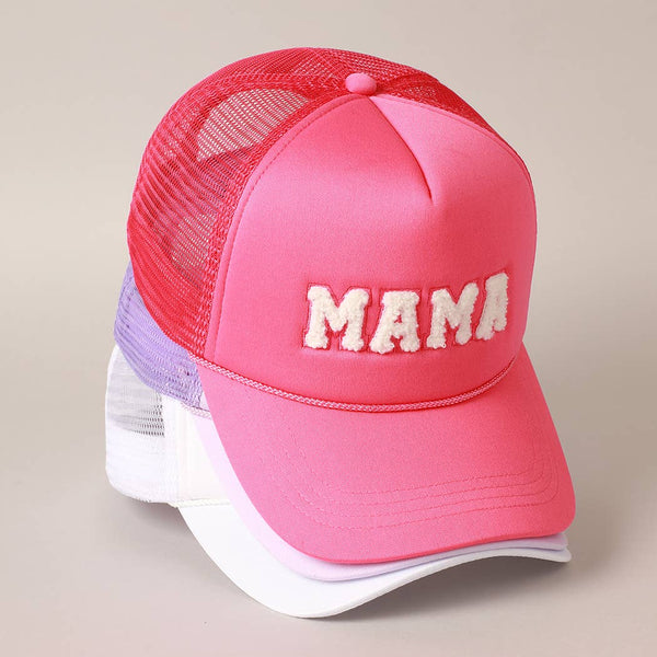 Lavender MAMA Chenille Patched Trucker Cap-HATS-MODE-Couture-Boutique-Womens-Clothing
