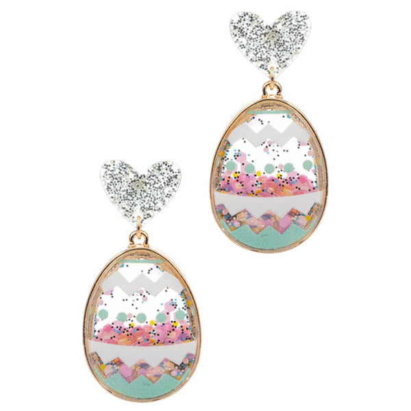 EASTER EGG GLITTER HEART POST EARRING IN WHITE-EARRINGS-MODE-Couture-Boutique-Womens-Clothing