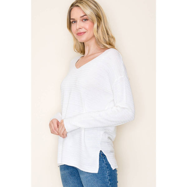 WE GO TOGETHER PINTUCKED STRIPE SWEATER TOP IN IVORY-Sweaters-MODE-Couture-Boutique-Womens-Clothing