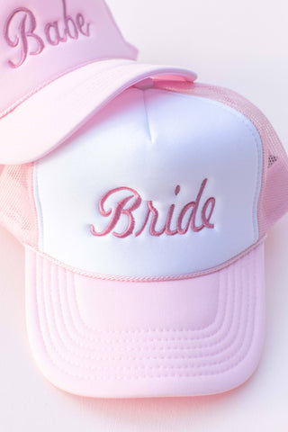 EMBROIDERED BABE BRIDAL TRUCKER HAT IN PINK-hat-MODE-Couture-Boutique-Womens-Clothing