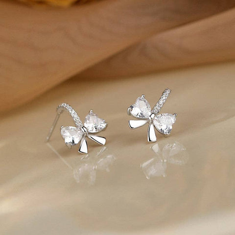 DAINTY BOW TIE WEDDING HOOP EARRING IN SILVER-EARRINGS-MODE-Couture-Boutique-Womens-Clothing