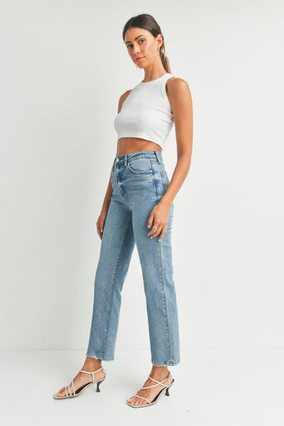 SYDNEY HIGH RISE CLEAN STRAIGHT LEG JEAN IN MEDIUM WASH-STRAIGHT LEG JEANS-MODE-Couture-Boutique-Womens-Clothing