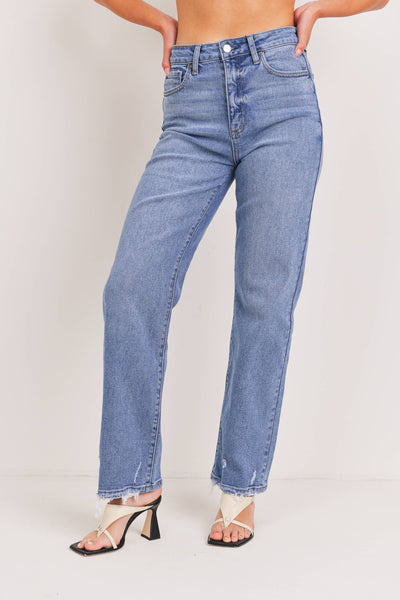 SYDNEY HIGH RISE CLEAN STRAIGHT LEG JEAN IN MEDIUM WASH-STRAIGHT LEG JEANS-MODE-Couture-Boutique-Womens-Clothing